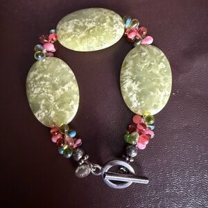 Sterling Silver Lime Jasper Bracelet with Colorful Orbeez 925 Toggle Closure